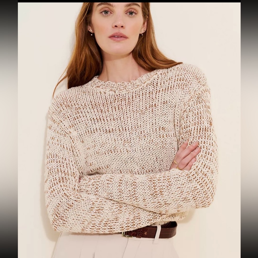 Anthropology Little Miss Metallic Weave Sweater. Cream.